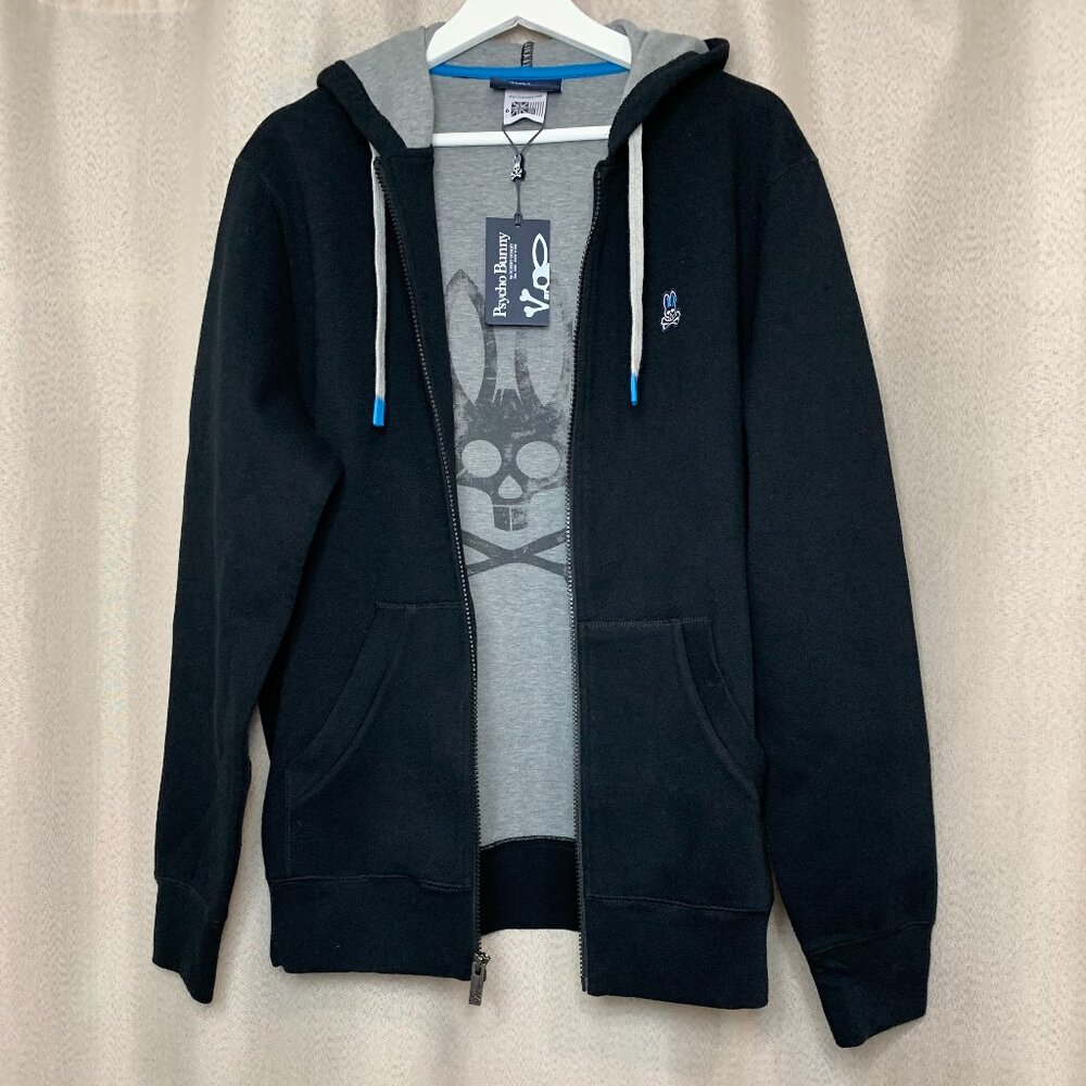 NWT! Psycho Bunny Full Zip Sweater, Mens Size Large, Black/Blue